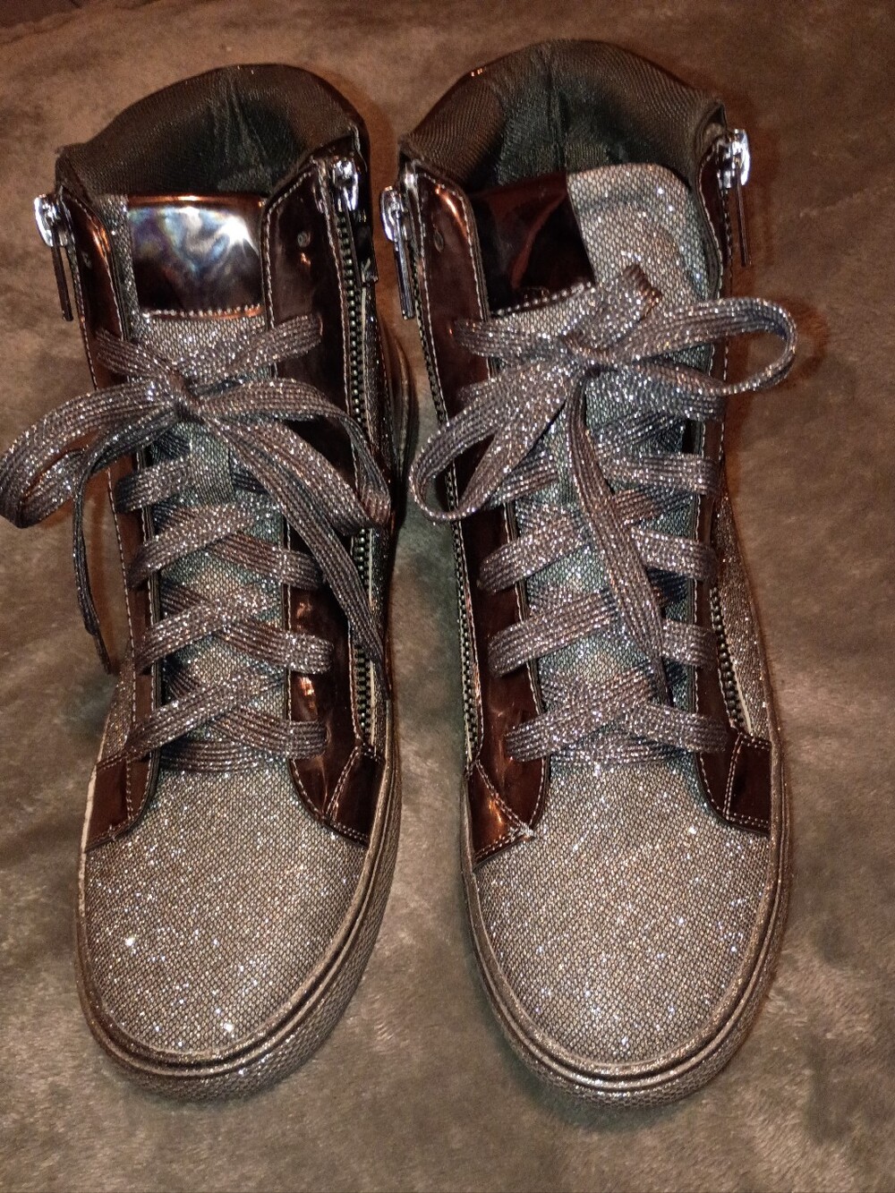 Lauren Lorraine Skippy Pewter/Copper High-Top Sneakers Women's Size 9